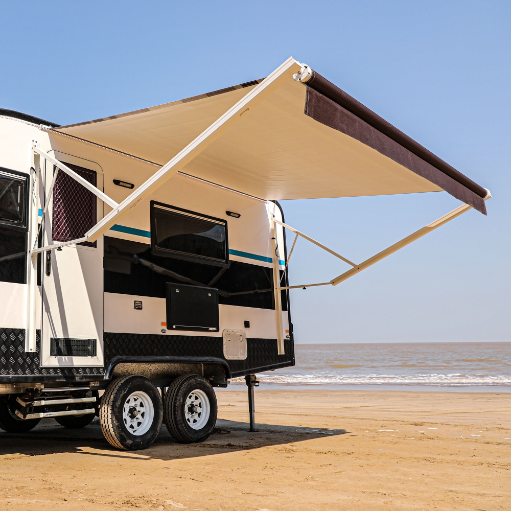 ALEKO 20'X8' Retractable Motorized RV/Patio Awning White to Brown ...