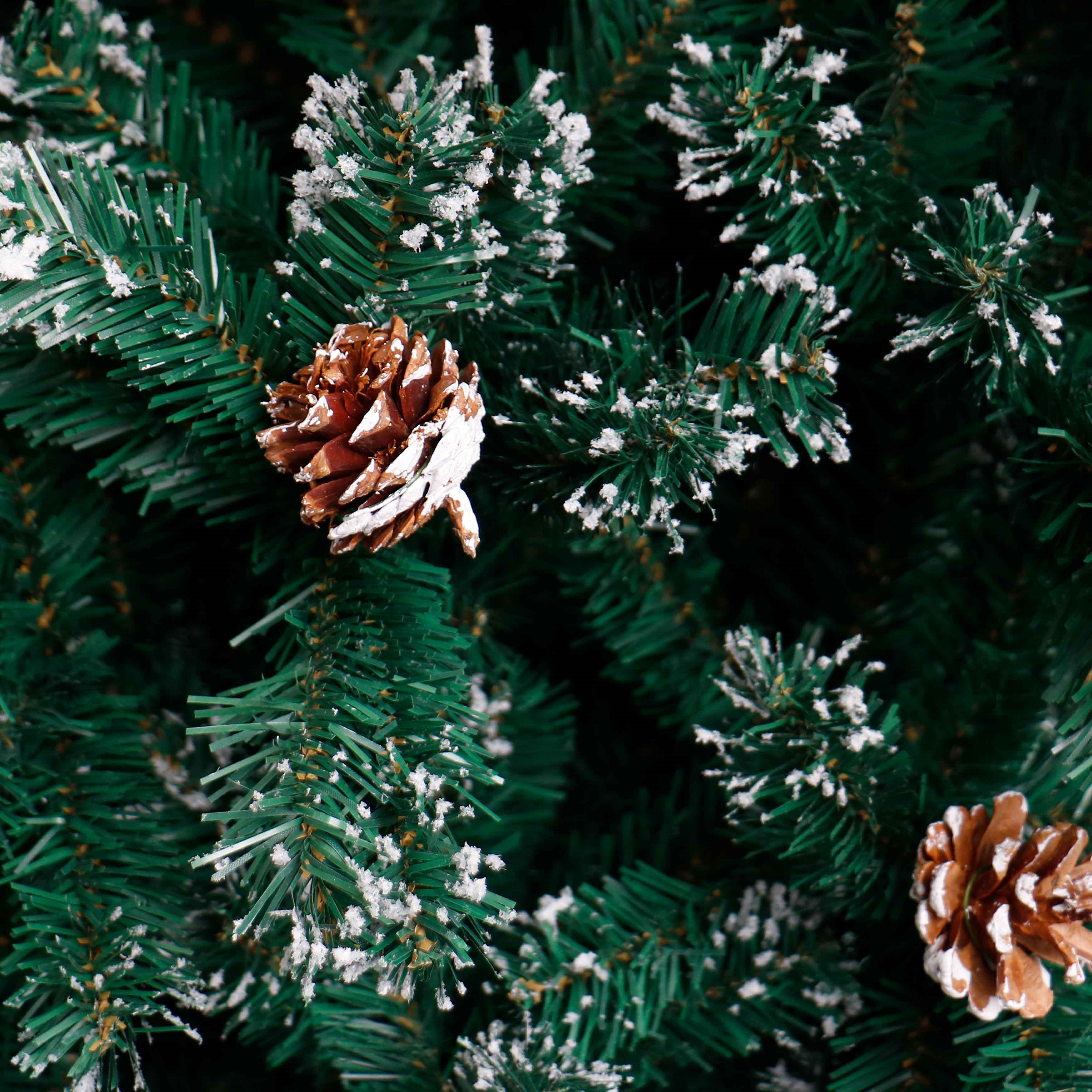 ALEKO Snow Dusted Holiday Artificial Christmas Tree with Pine Cones 8 Foot