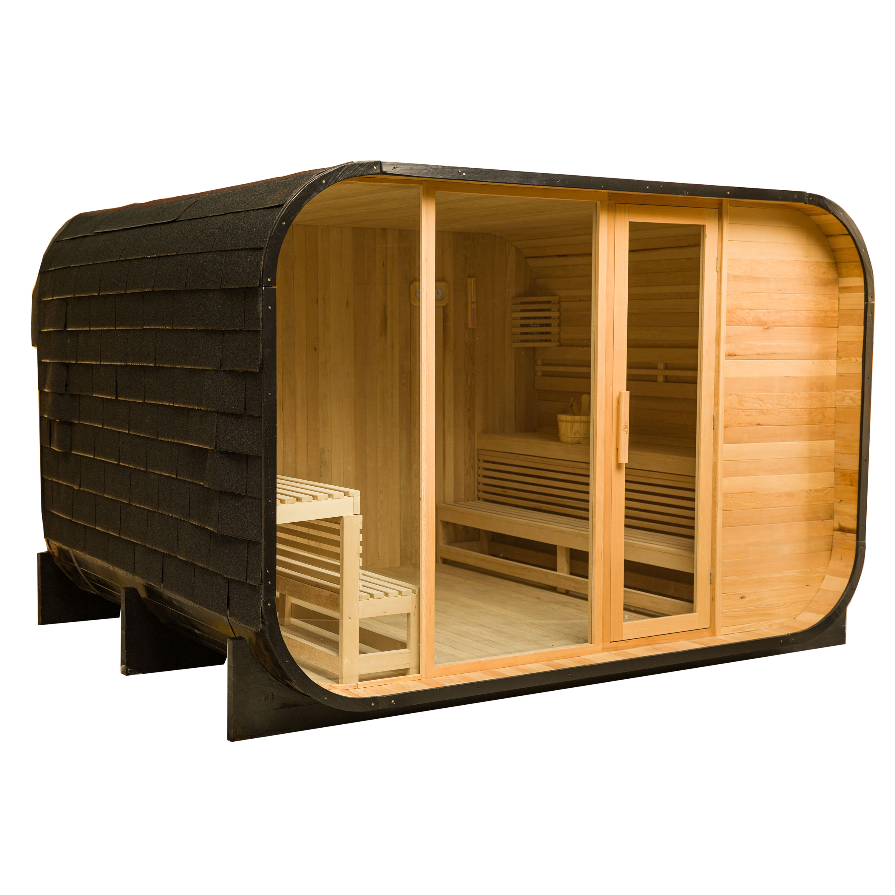 Hemlock Outdoor Sauna with Asphalt Roofing – 8 Person | SHEM8BLK-AP